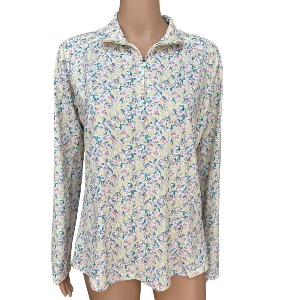 Walter Hagen Ditsy Lemon Performance 11 UV Protection Qtr Zip Women’s Sz M NWT